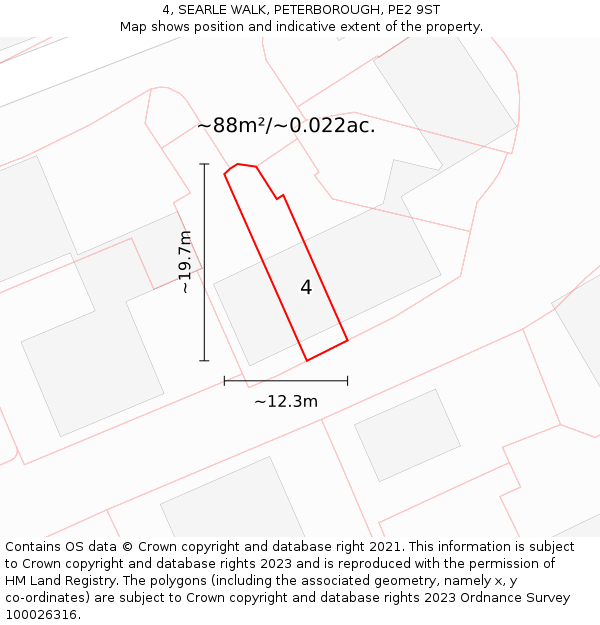 4, SEARLE WALK, PETERBOROUGH, PE2 9ST: Plot and title map