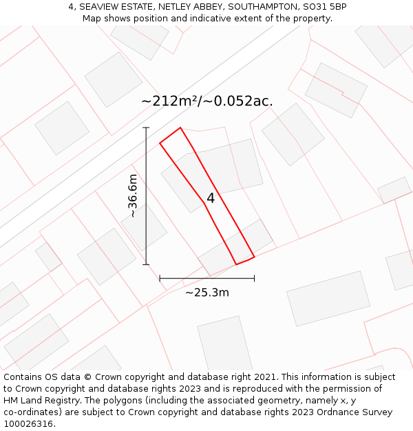 4, SEAVIEW ESTATE, NETLEY ABBEY, SOUTHAMPTON, SO31 5BP: Plot and title map