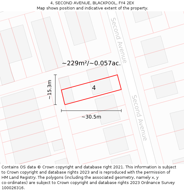 4, SECOND AVENUE, BLACKPOOL, FY4 2EX: Plot and title map