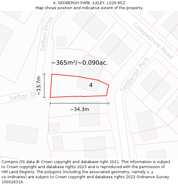 4, SEDBERGH PARK, ILKLEY, LS29 8SZ: Plot and title map