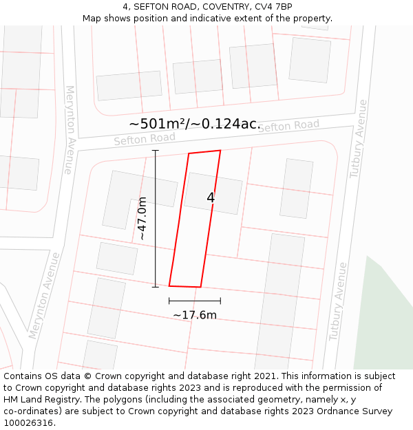 4, SEFTON ROAD, COVENTRY, CV4 7BP: Plot and title map