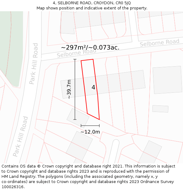 4, SELBORNE ROAD, CROYDON, CR0 5JQ: Plot and title map
