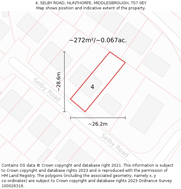 4, SELBY ROAD, NUNTHORPE, MIDDLESBROUGH, TS7 0EY: Plot and title map