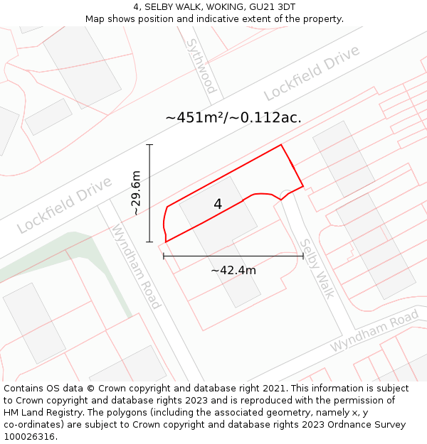 4, SELBY WALK, WOKING, GU21 3DT: Plot and title map
