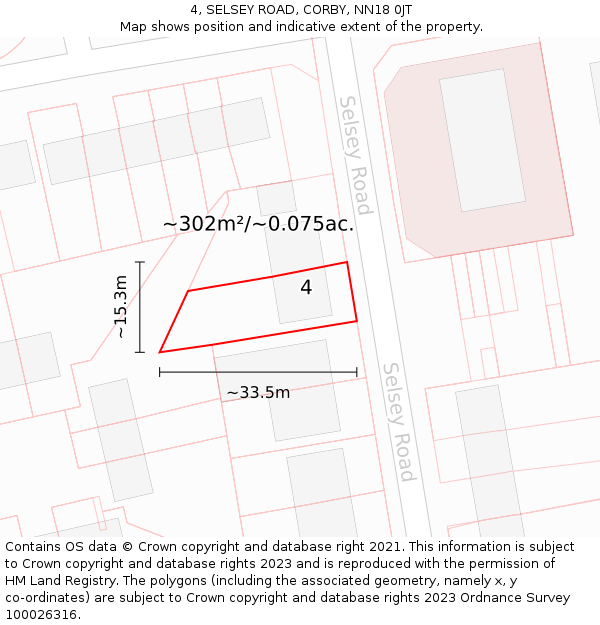 4, SELSEY ROAD, CORBY, NN18 0JT: Plot and title map