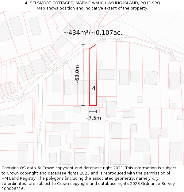 4, SELSMORE COTTAGES, MARINE WALK, HAYLING ISLAND, PO11 9PQ: Plot and title map