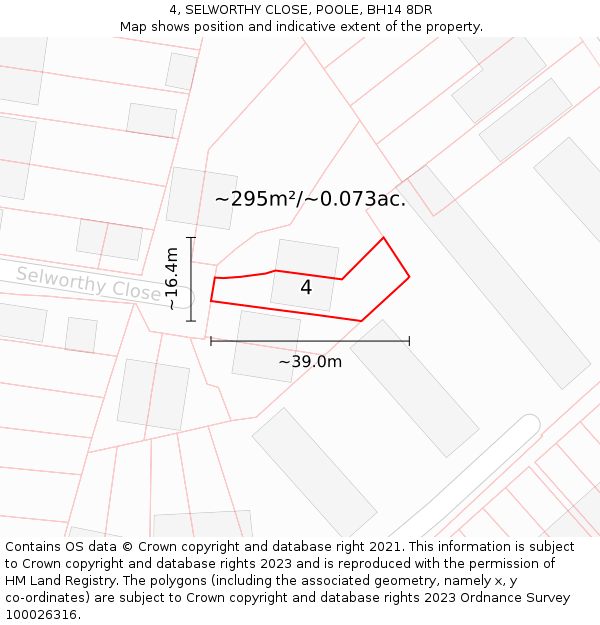 4, SELWORTHY CLOSE, POOLE, BH14 8DR: Plot and title map