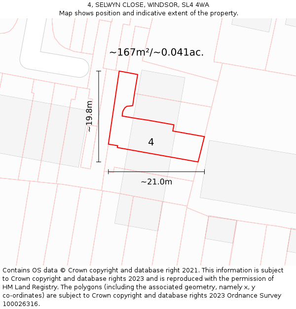 4, SELWYN CLOSE, WINDSOR, SL4 4WA: Plot and title map