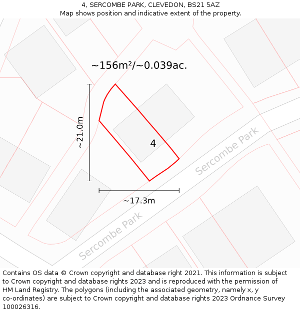 4, SERCOMBE PARK, CLEVEDON, BS21 5AZ: Plot and title map