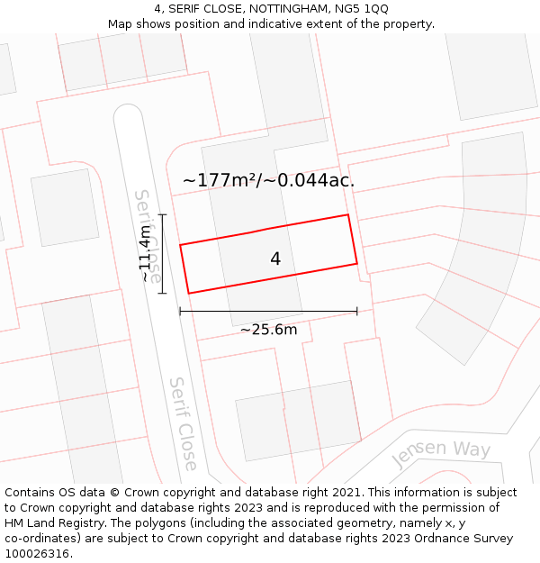 4, SERIF CLOSE, NOTTINGHAM, NG5 1QQ: Plot and title map