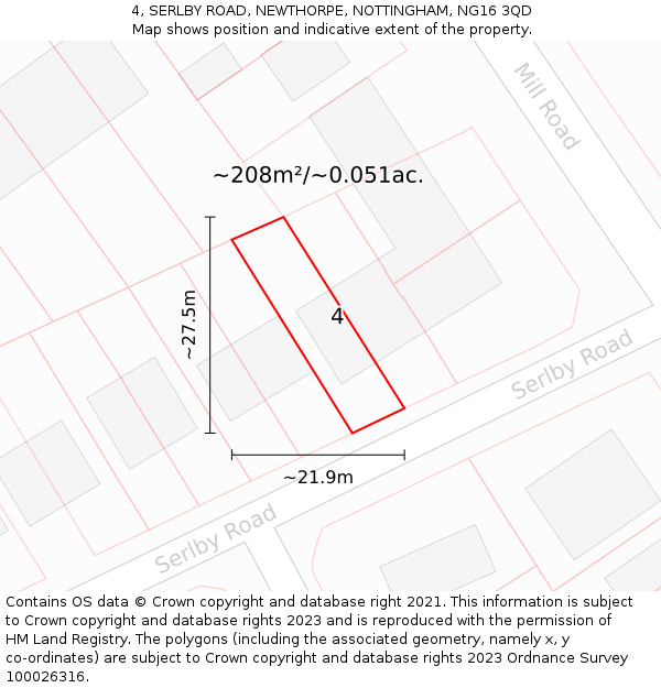 4, SERLBY ROAD, NEWTHORPE, NOTTINGHAM, NG16 3QD: Plot and title map