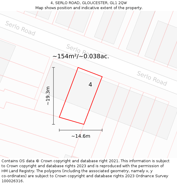 4, SERLO ROAD, GLOUCESTER, GL1 2QW: Plot and title map