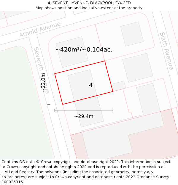 4, SEVENTH AVENUE, BLACKPOOL, FY4 2ED: Plot and title map