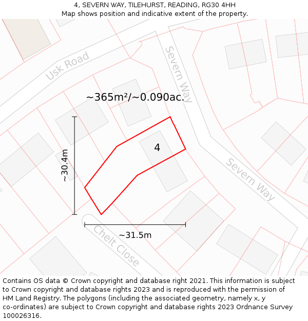 4, SEVERN WAY, TILEHURST, READING, RG30 4HH: Plot and title map