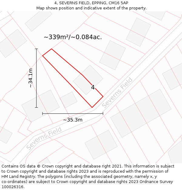 4, SEVERNS FIELD, EPPING, CM16 5AP: Plot and title map