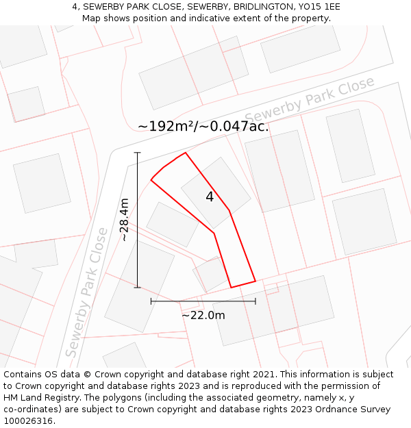 4, SEWERBY PARK CLOSE, SEWERBY, BRIDLINGTON, YO15 1EE: Plot and title map