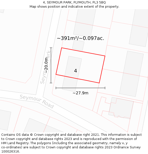 4, SEYMOUR PARK, PLYMOUTH, PL3 5BQ: Plot and title map