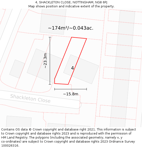 4, SHACKLETON CLOSE, NOTTINGHAM, NG8 6PJ: Plot and title map