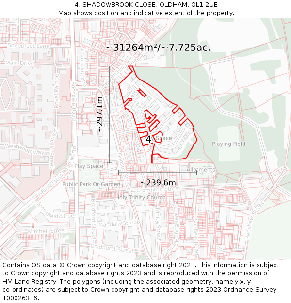 4, SHADOWBROOK CLOSE, OLDHAM, OL1 2UE: Plot and title map
