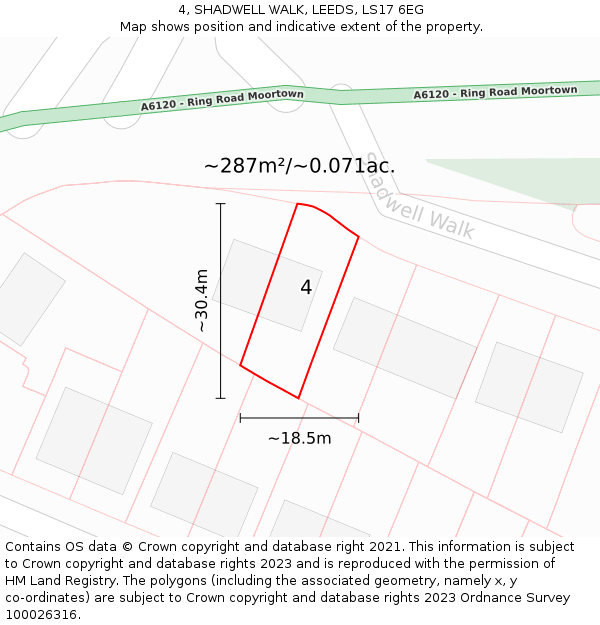 4, SHADWELL WALK, LEEDS, LS17 6EG: Plot and title map