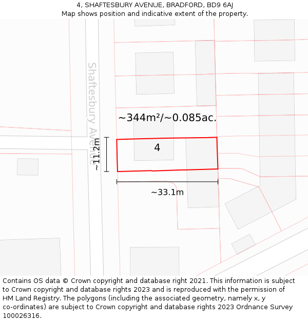 4, SHAFTESBURY AVENUE, BRADFORD, BD9 6AJ: Plot and title map