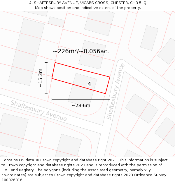 4, SHAFTESBURY AVENUE, VICARS CROSS, CHESTER, CH3 5LQ: Plot and title map