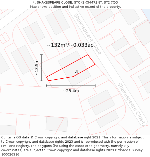 4, SHAKESPEARE CLOSE, STOKE-ON-TRENT, ST2 7QG: Plot and title map