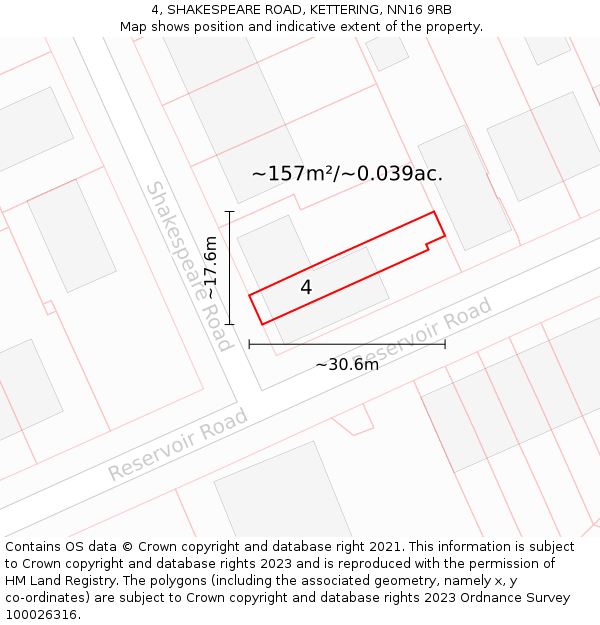 4, SHAKESPEARE ROAD, KETTERING, NN16 9RB: Plot and title map