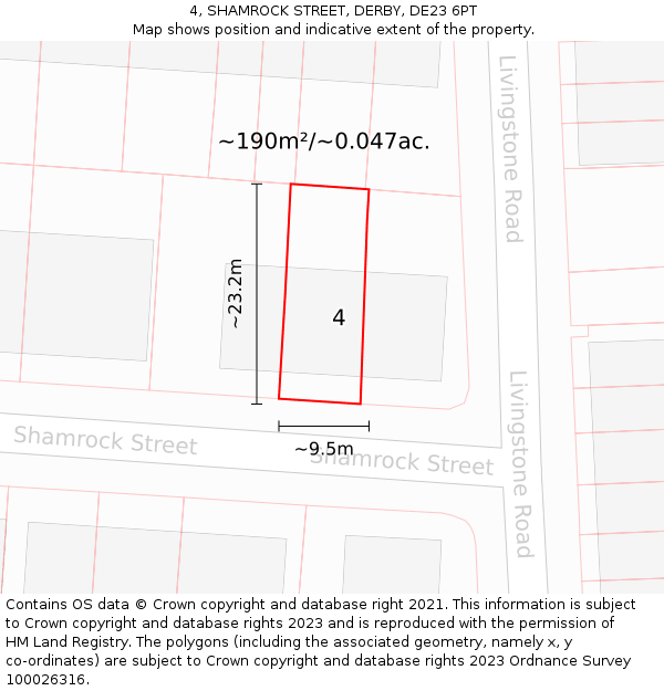 4, SHAMROCK STREET, DERBY, DE23 6PT: Plot and title map