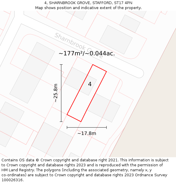 4, SHARNBROOK GROVE, STAFFORD, ST17 4PN: Plot and title map