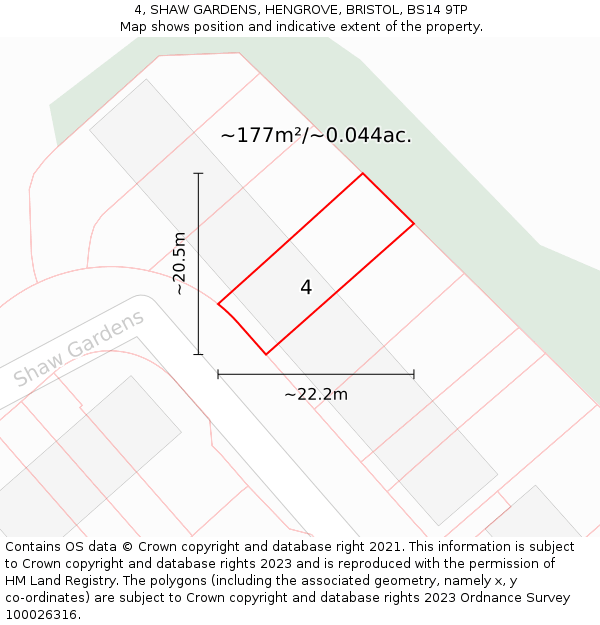 4, SHAW GARDENS, HENGROVE, BRISTOL, BS14 9TP: Plot and title map