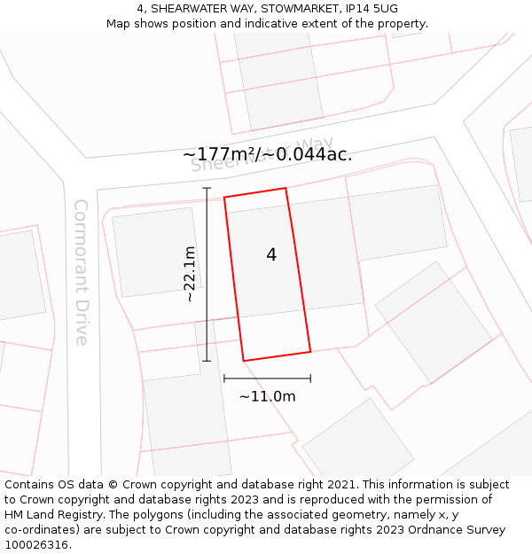 4, SHEARWATER WAY, STOWMARKET, IP14 5UG: Plot and title map