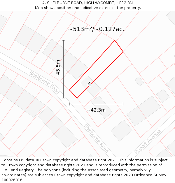 4, SHELBURNE ROAD, HIGH WYCOMBE, HP12 3NJ: Plot and title map