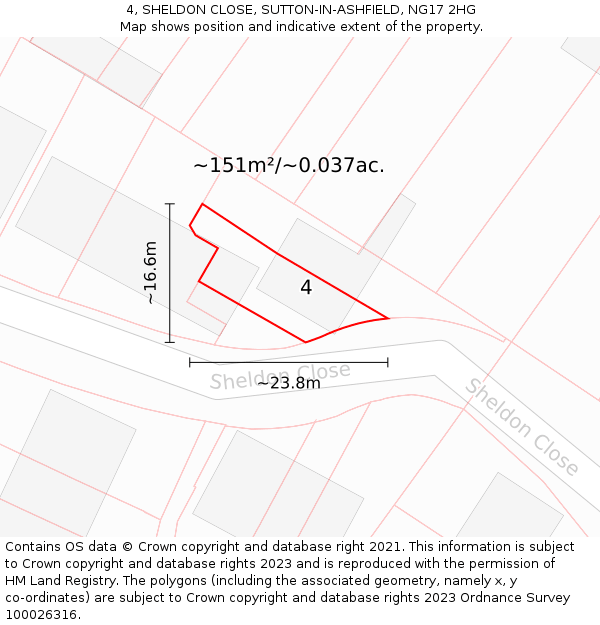 4, SHELDON CLOSE, SUTTON-IN-ASHFIELD, NG17 2HG: Plot and title map