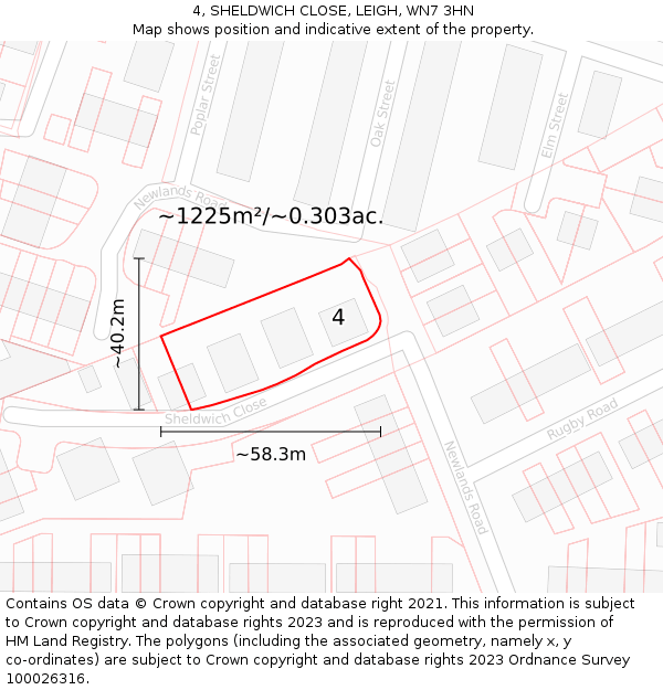 4, SHELDWICH CLOSE, LEIGH, WN7 3HN: Plot and title map