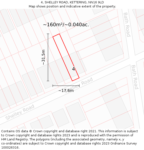 4, SHELLEY ROAD, KETTERING, NN16 9LD: Plot and title map