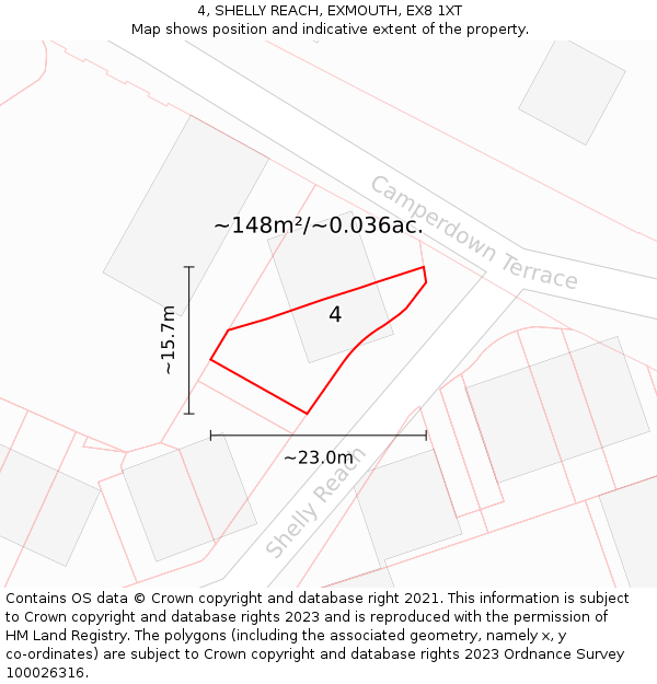 4, SHELLY REACH, EXMOUTH, EX8 1XT: Plot and title map