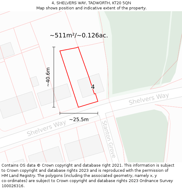 4, SHELVERS WAY, TADWORTH, KT20 5QN: Plot and title map
