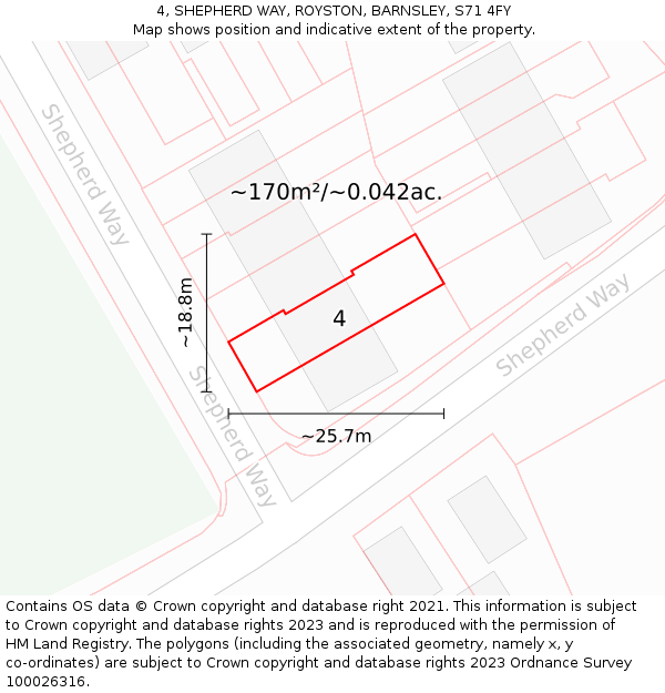 4, SHEPHERD WAY, ROYSTON, BARNSLEY, S71 4FY: Plot and title map