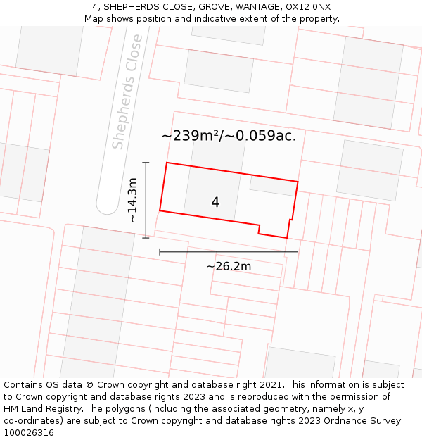 4, SHEPHERDS CLOSE, GROVE, WANTAGE, OX12 0NX: Plot and title map