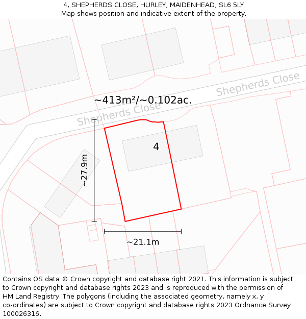 4, SHEPHERDS CLOSE, HURLEY, MAIDENHEAD, SL6 5LY: Plot and title map