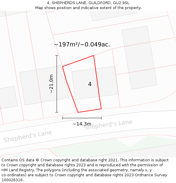 4, SHEPHERDS LANE, GUILDFORD, GU2 9SL: Plot and title map