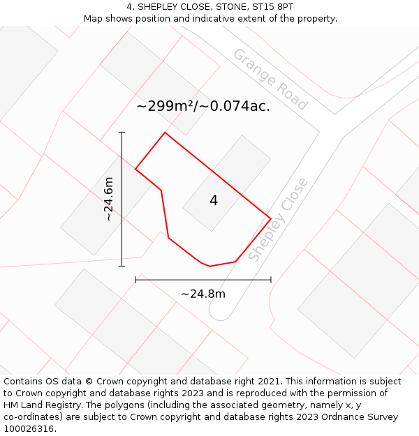4, SHEPLEY CLOSE, STONE, ST15 8PT: Plot and title map