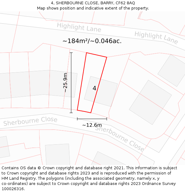 4, SHERBOURNE CLOSE, BARRY, CF62 8AQ: Plot and title map