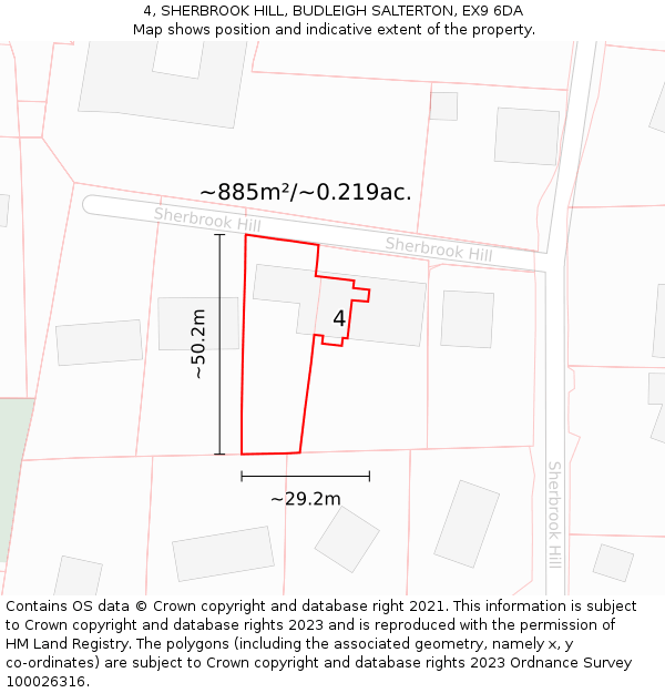 4, SHERBROOK HILL, BUDLEIGH SALTERTON, EX9 6DA: Plot and title map