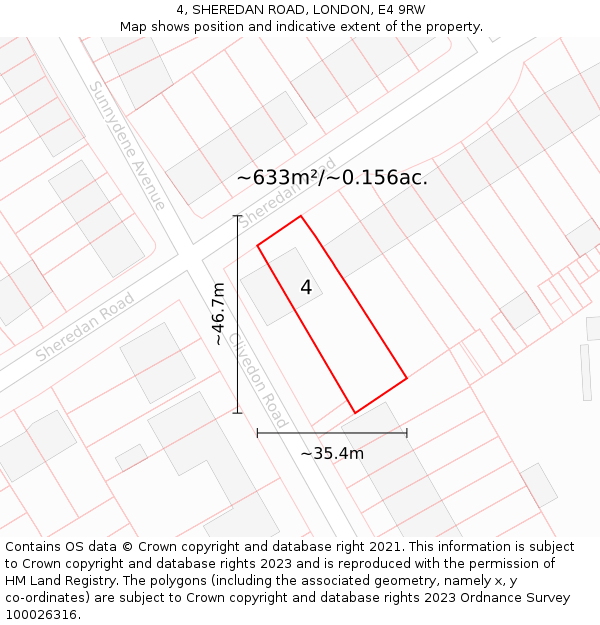4, SHEREDAN ROAD, LONDON, E4 9RW: Plot and title map