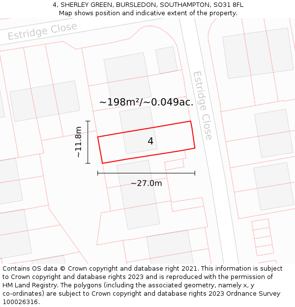 4, SHERLEY GREEN, BURSLEDON, SOUTHAMPTON, SO31 8FL: Plot and title map