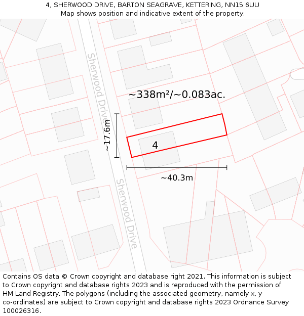 4, SHERWOOD DRIVE, BARTON SEAGRAVE, KETTERING, NN15 6UU: Plot and title map