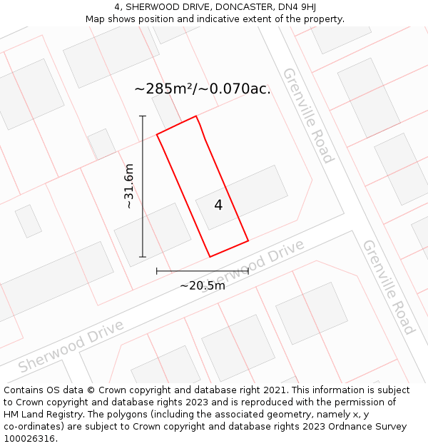 4, SHERWOOD DRIVE, DONCASTER, DN4 9HJ: Plot and title map