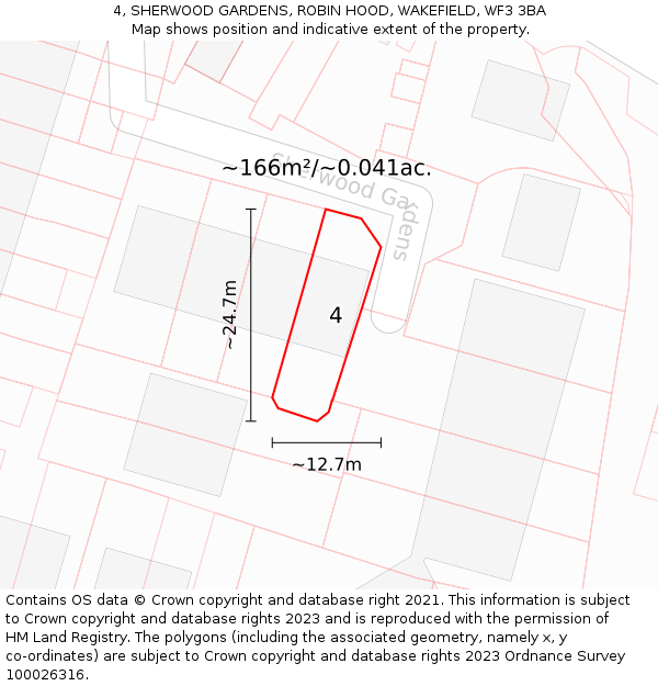 4, SHERWOOD GARDENS, ROBIN HOOD, WAKEFIELD, WF3 3BA: Plot and title map
